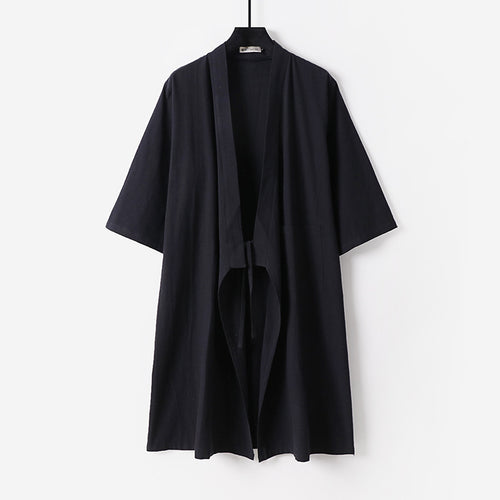 Unisex Oversize Kimono-Mantel aus Baumwollmischung mit Bindeband und Dreiviertelärmeln Echoarchiv