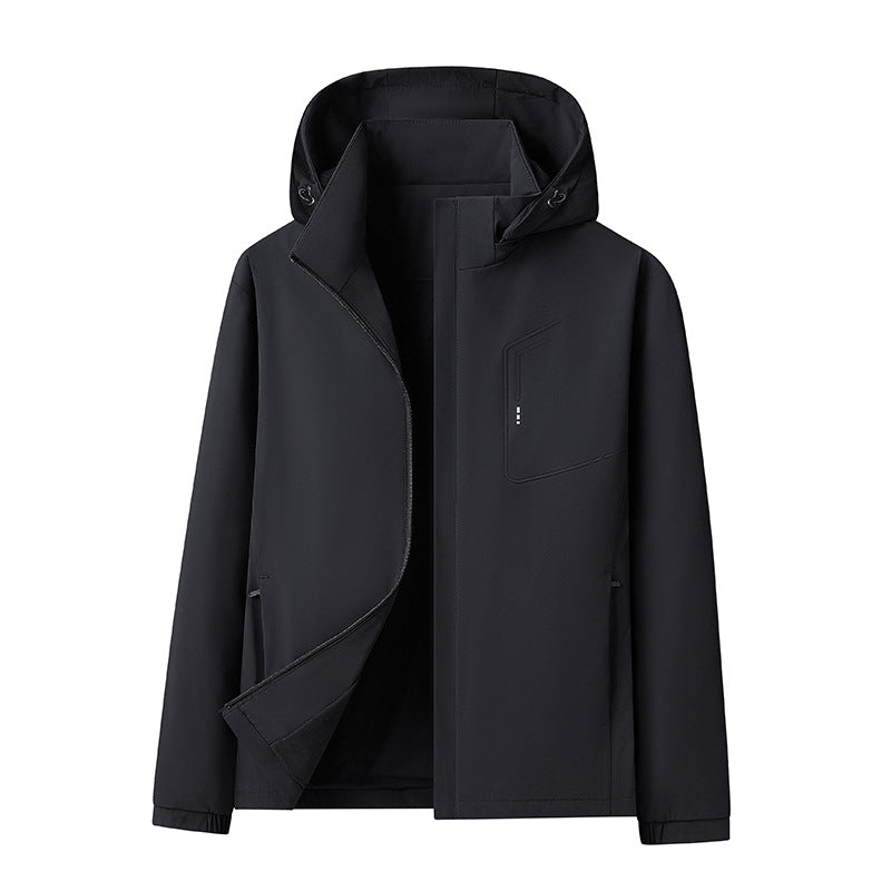 Herren Wasserabweisende Softshell-Jacke mit Kapuze nahtminimaler Optik & Brusttasche Echoarchiv
