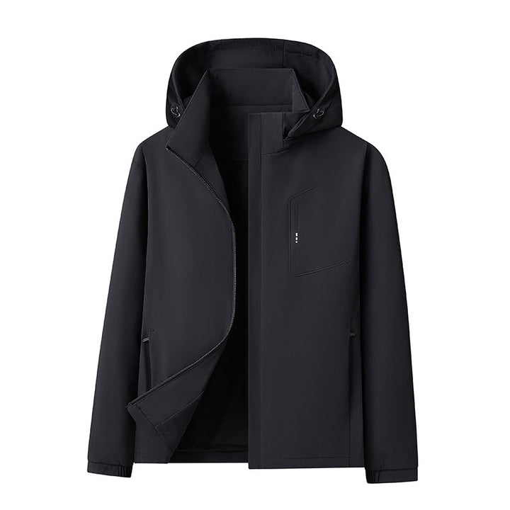 Herren Wasserabweisende Softshell-Jacke mit Kapuze nahtminimaler Optik & Brusttasche Echoarchiv
