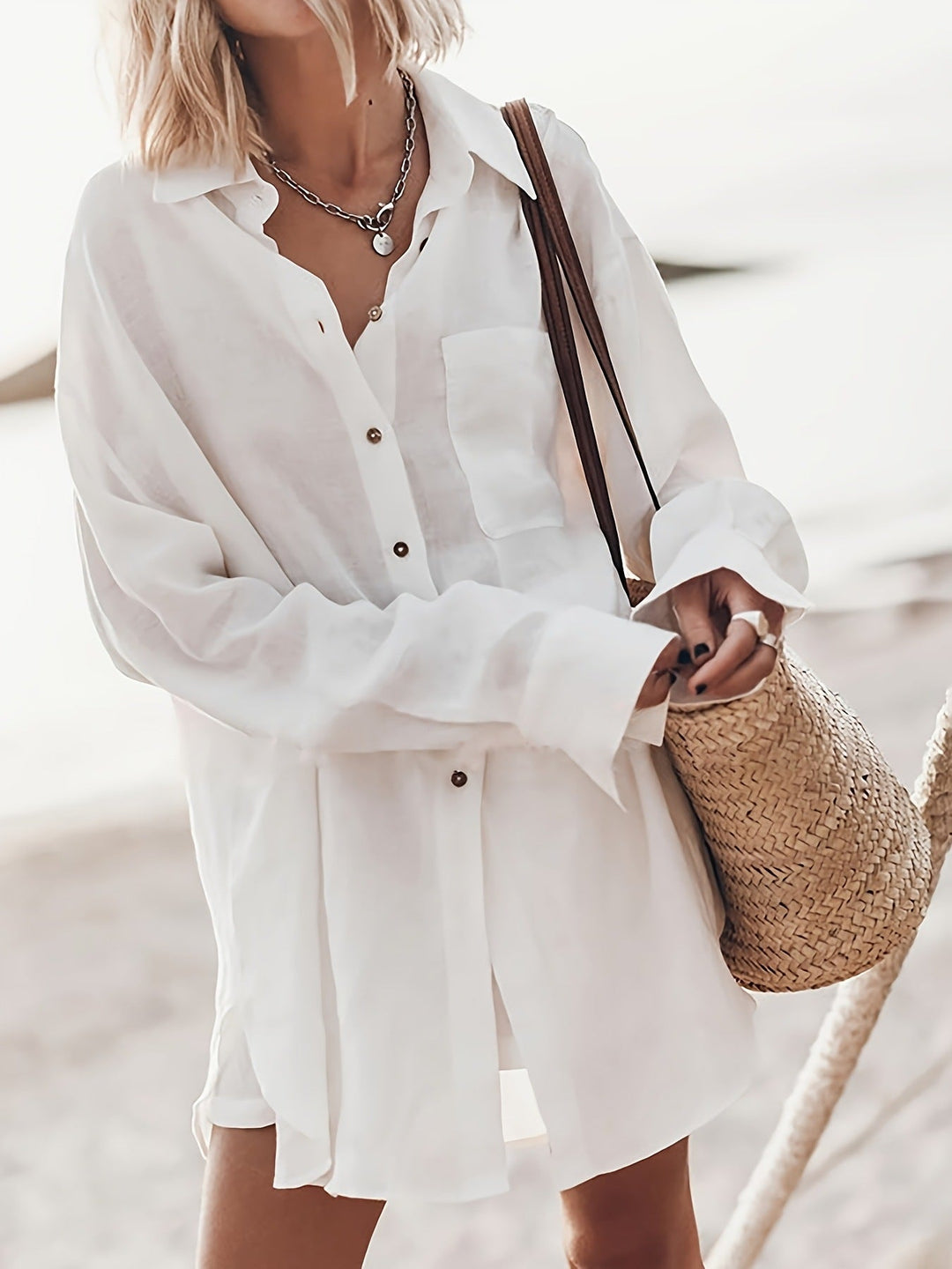 Damen lässige Oversized-Bluse aus Leinen Echoarchiv