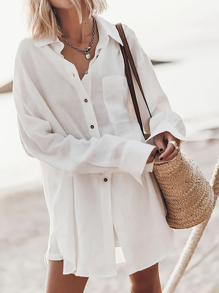 Damen lässige Oversized-Bluse aus Leinen Echoarchiv