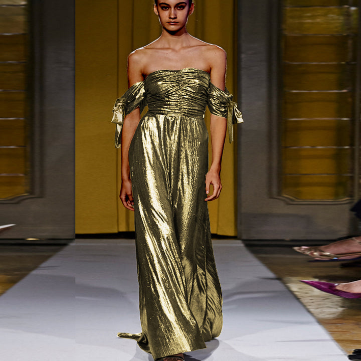 Damen Elegantes Maxikleid mit gerafftem Oberteil und schimmernden Ärmeln Echo Archiv
