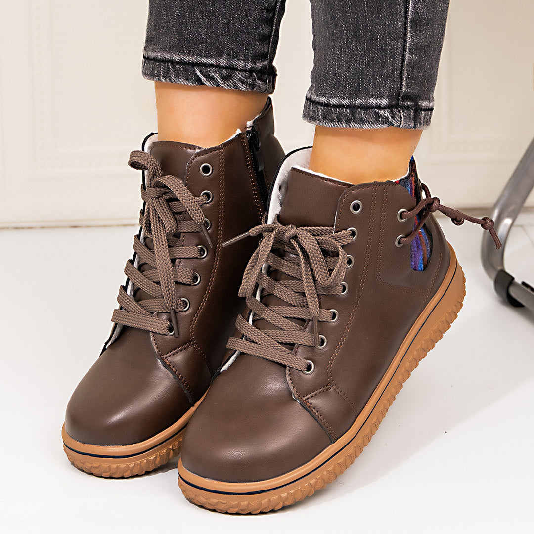 Damen gefütterte Schnür-Stiefelette mit seitlichem Reißverschluss und profilierter Gummisohle Echo Archiv