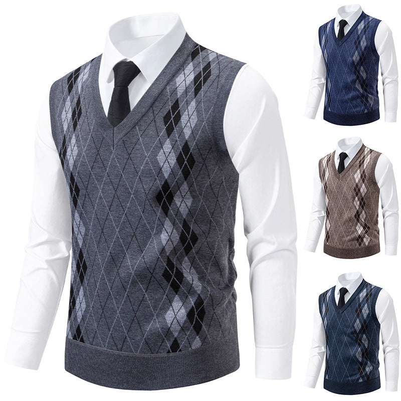 Herren eleganter V-Ausschnitt Pullunder im argyle Muster Echoarchiv