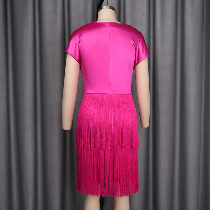 Damen schimmerndes Fransen Kleid mit eleganter Drapierung Echo Archiv