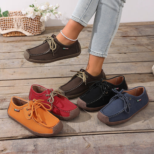 Damen lässige Mokassin-Slipper aus Veloursimitat mit dekorativer Ziernaht, elastischer Schnürung und flexibler Gummisohle – Lioré