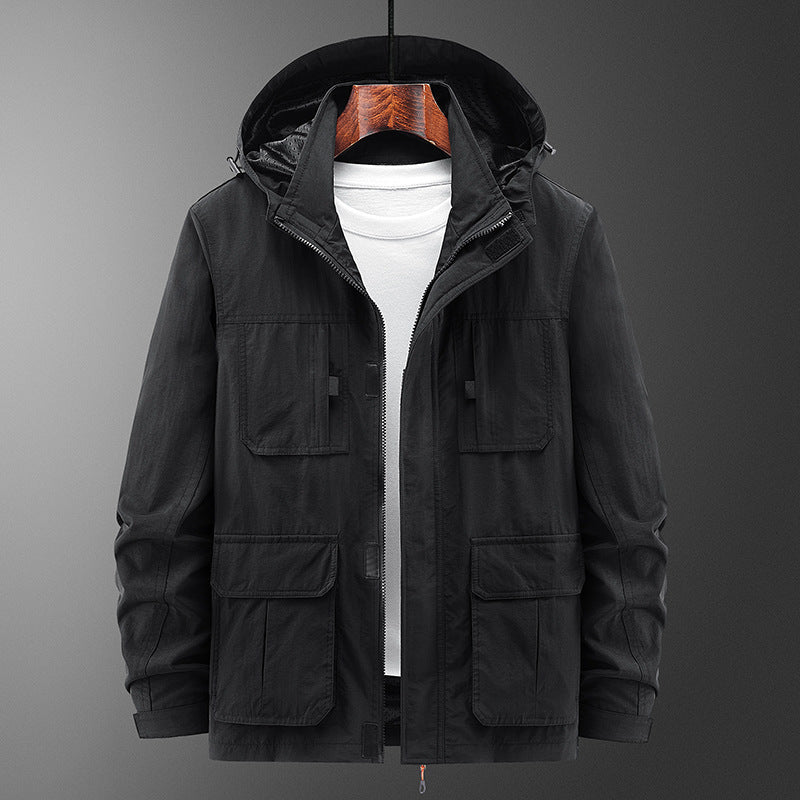 Herren Leichte Outdoor‑Fieldjacke mit Kapuze, vier aufgesetzten Taschen und verdecktem Reißverschluss Echo Archiv