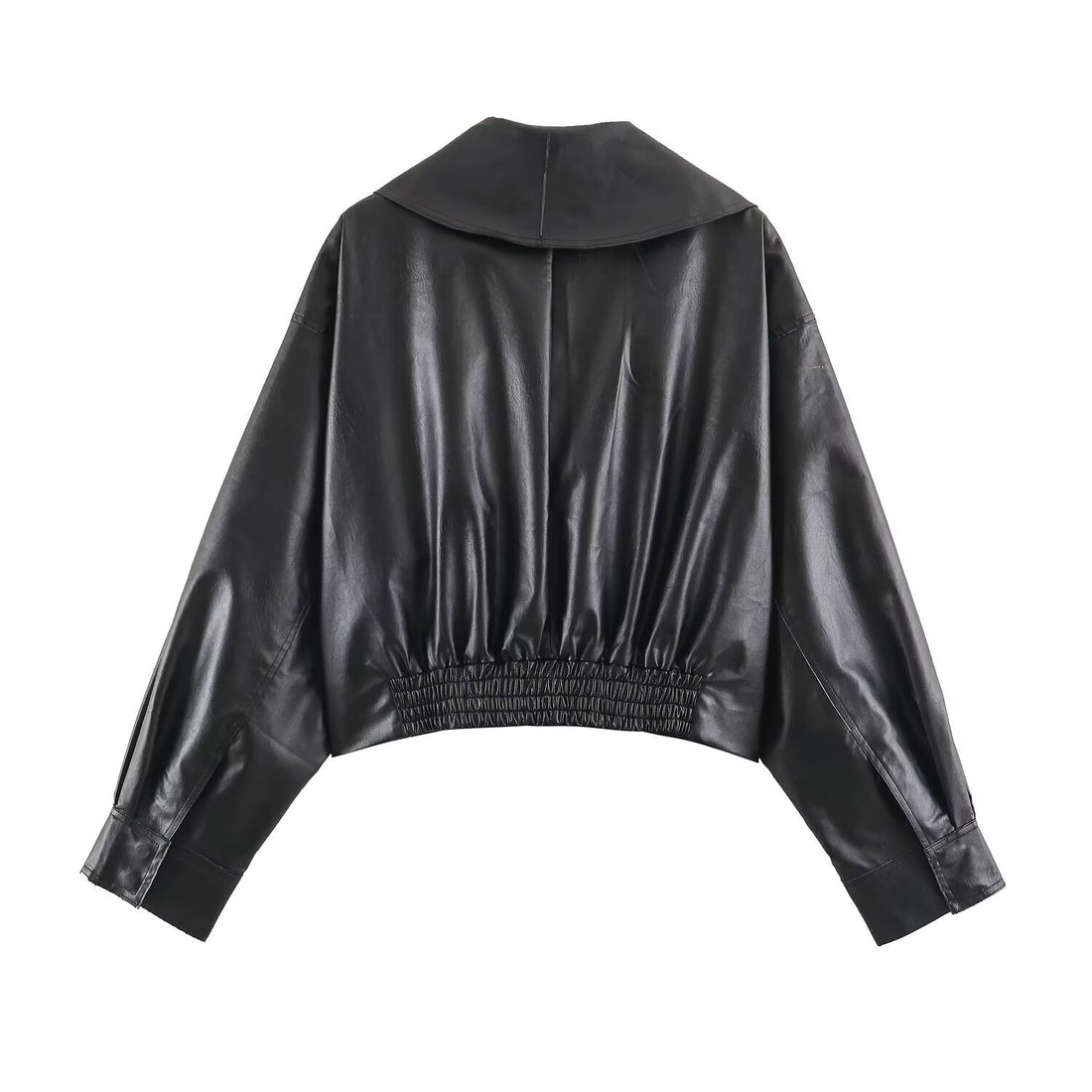 Damen Kurze Oversize-Lederoptikjacke mit weitem Schalkragen und Gürtel Echo Archiv