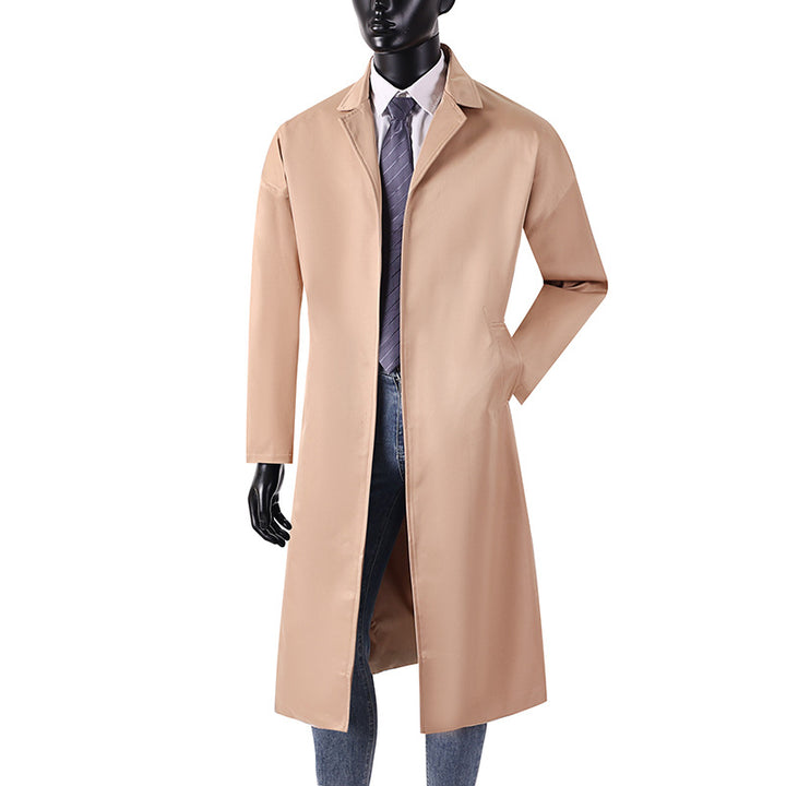 Herren Langer Minimalistischer Trenchcoat mit verdeckter Knopfleiste und Seitentaschen Echoarchiv