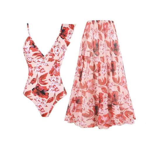 Damen Badeanzug mit floralem Design und passendem Rock Echo Archiv