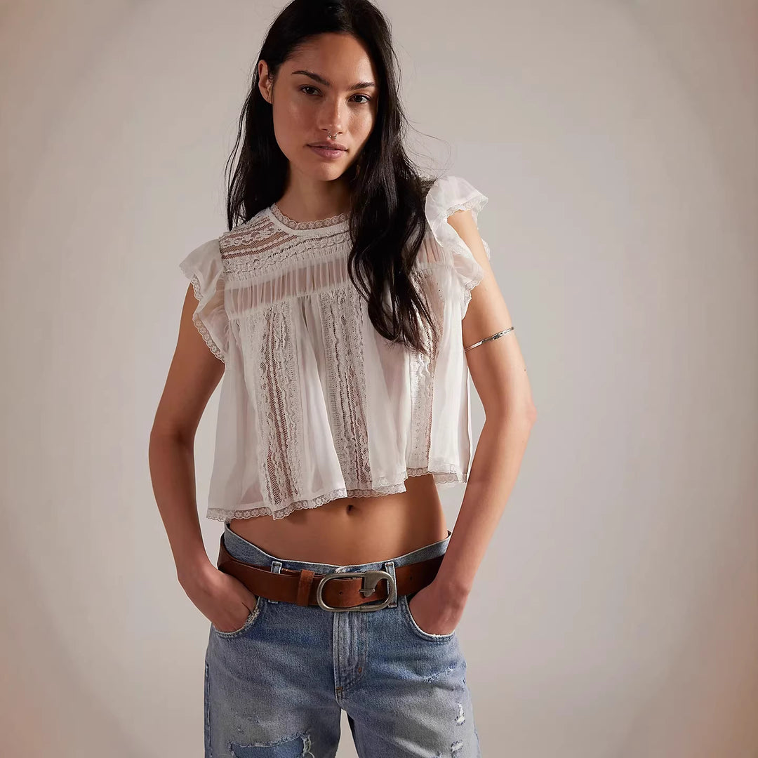 Damen Luftiges Spitzenoberteil mit Rüschendetails Echo Archiv