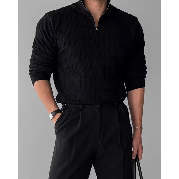 Herren Grobstrickpullover mit Stehkragen und Reißverschluss Echo Archiv