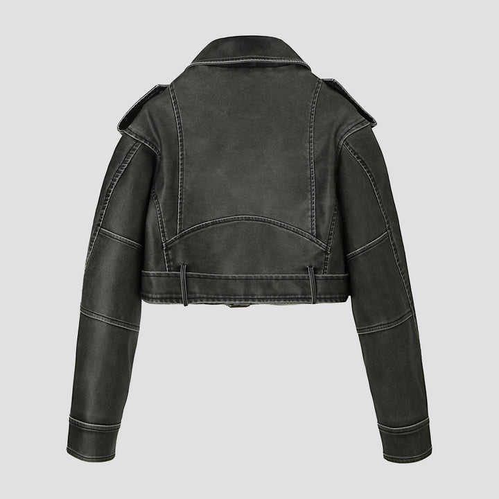 Damen Modische Cropped Bikerjacke Echo Archiv