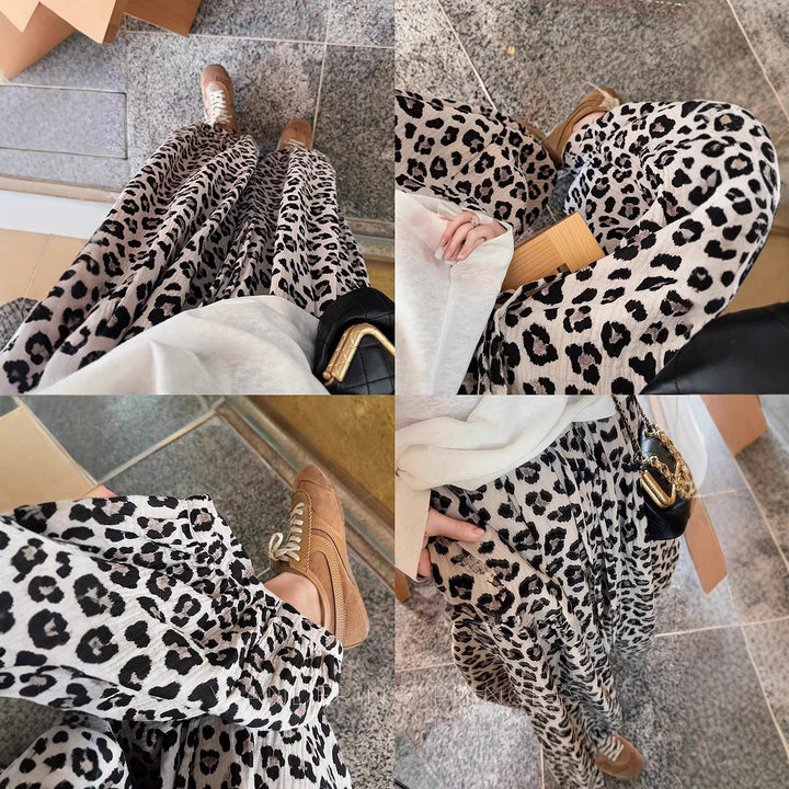 Damen Weit geschnittener Leoprint Rock mit elastischem Bund Echo Archiv