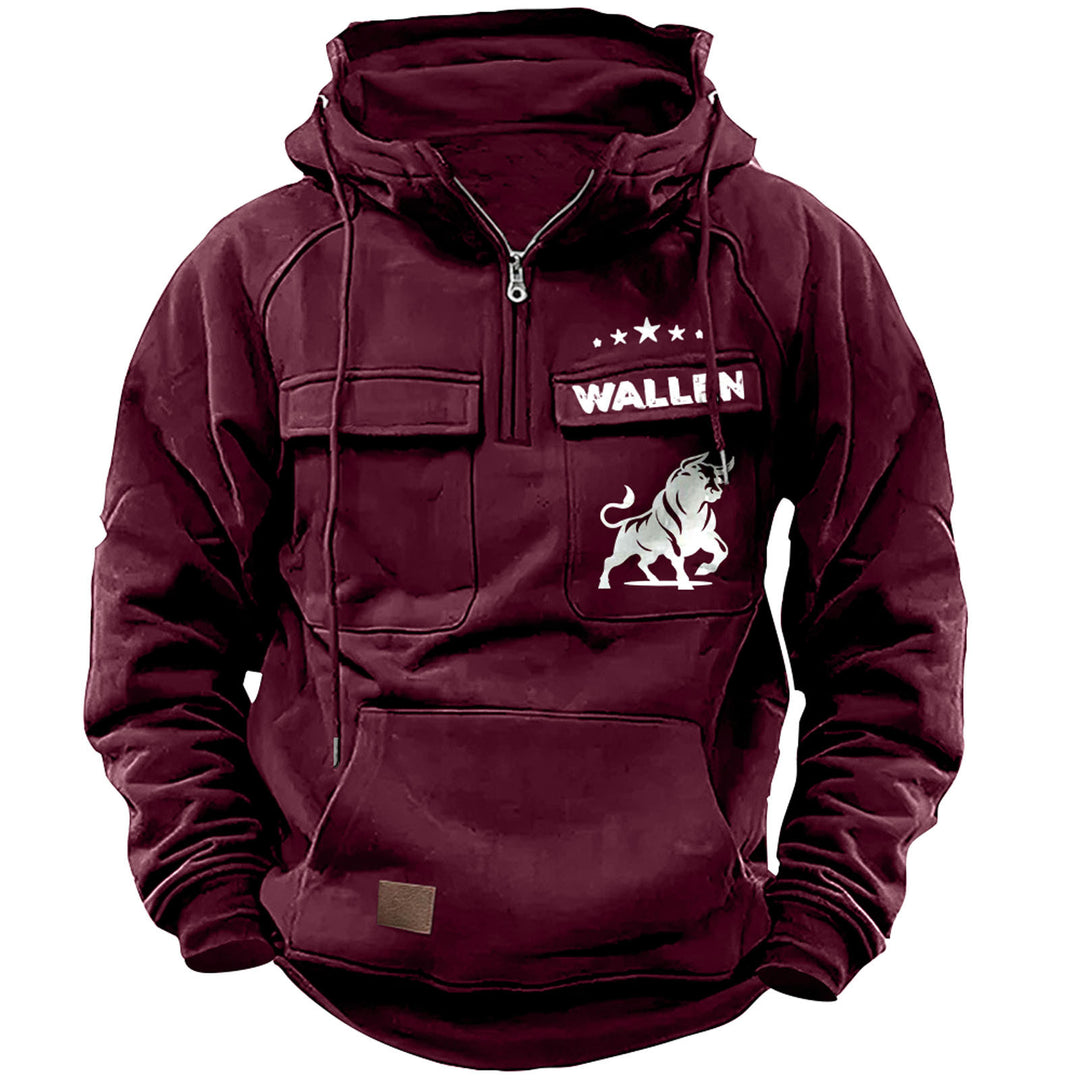 Herren nan Kapuzenpullover mit Halbzip, Cargo-Brusttaschen und Kängurutasche Echo Archiv