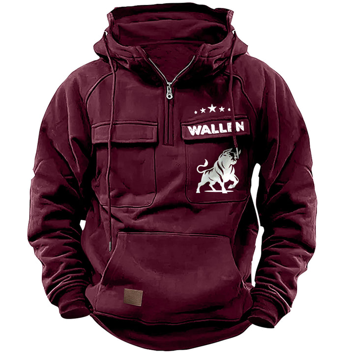 Herren nan Kapuzenpullover mit Halbzip, Cargo-Brusttaschen und Kängurutasche Echo Archiv