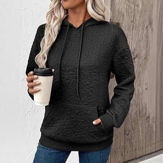 Damen Gestepptes Kapuzen-Sweatshirt mit floralem Steppmuster und Kängurutasche Echoarchiv