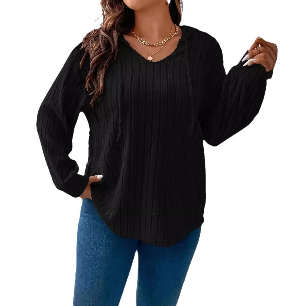 Damen nan gerippter Kapuzenpullover aus Feinstrick mit V-Ausschnitt Echo Archiv