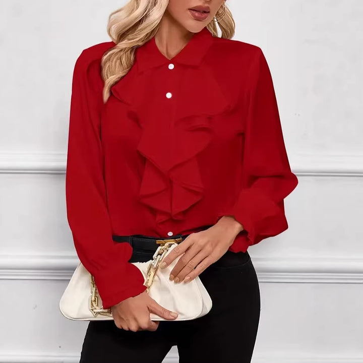 Damen Elegante Rüschenbluse mit Volants, Hemdkragen und Manschetten – Élovi