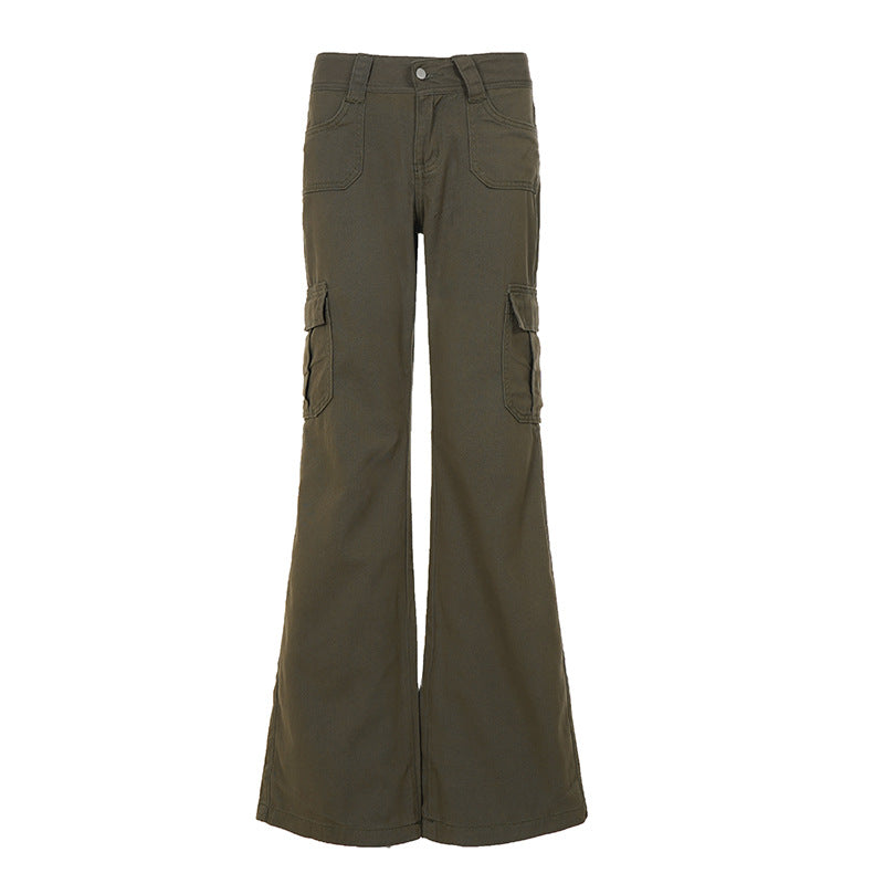 Damen nan Cargo-Flared-Hose mit hochgeschnittener Taille, aufgesetzten Beintaschen und ausgestelltem Bein Echo Archiv