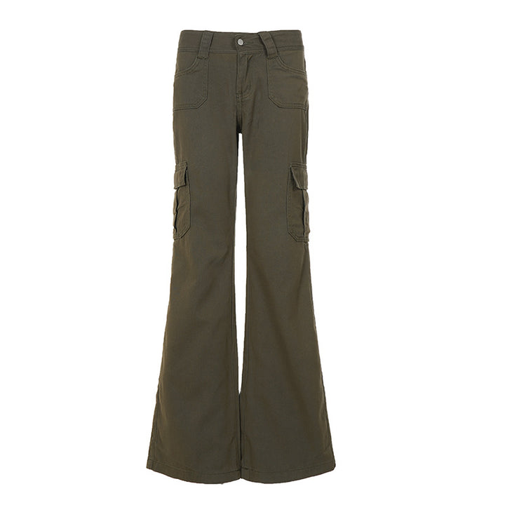 Damen nan Cargo-Flared-Hose mit hochgeschnittener Taille, aufgesetzten Beintaschen und ausgestelltem Bein Echo Archiv