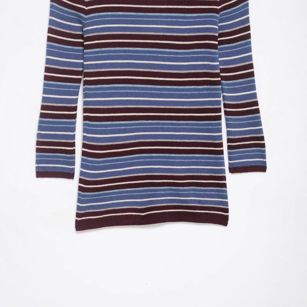Damen Gestreifter Feinstrick-Rollkragenpullover mit schmaler Rippenstruktur Echoarchiv