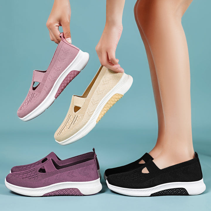 Damen nan elastischer Strick-Slipper mit perforiertem Atmungsnetz und dämpfender Leichtsohle Echo Archiv