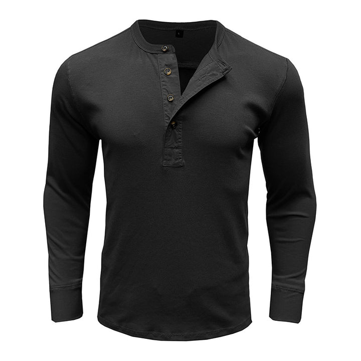Herren Langarm-Henley-Shirt mit modischem Knopfdesign und strukturierter Oberfläche Echoarchiv