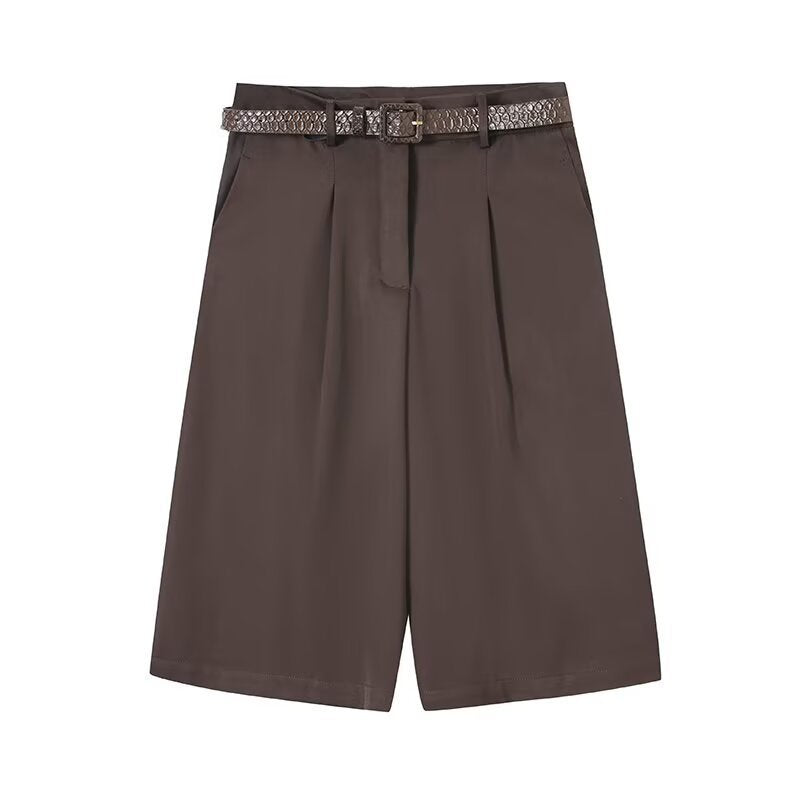 Damen elegante Hochwasser-Shorts mit geflochtenem Gürtel Echo Archiv