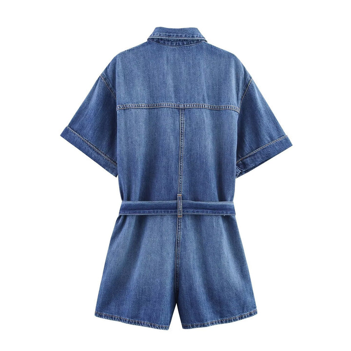 Damen Jeanshemdkleid mit elegantem Gürtel und kurzen Ärmeln Echo Archiv