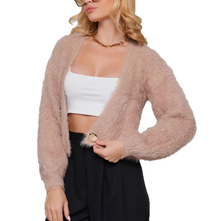 Damen Kurze flauschige Kunstfell-Cardigan mit offenem Schnitt und Raglanärmeln – Veloura