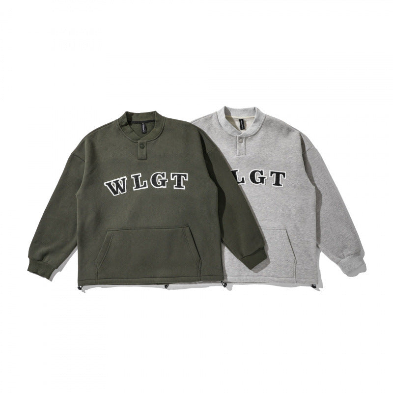 Unisex Oversize-Sweatshirt mit Henley-Knopfleiste, Kängurutasche und Tunnelzugsaum Echo Archiv