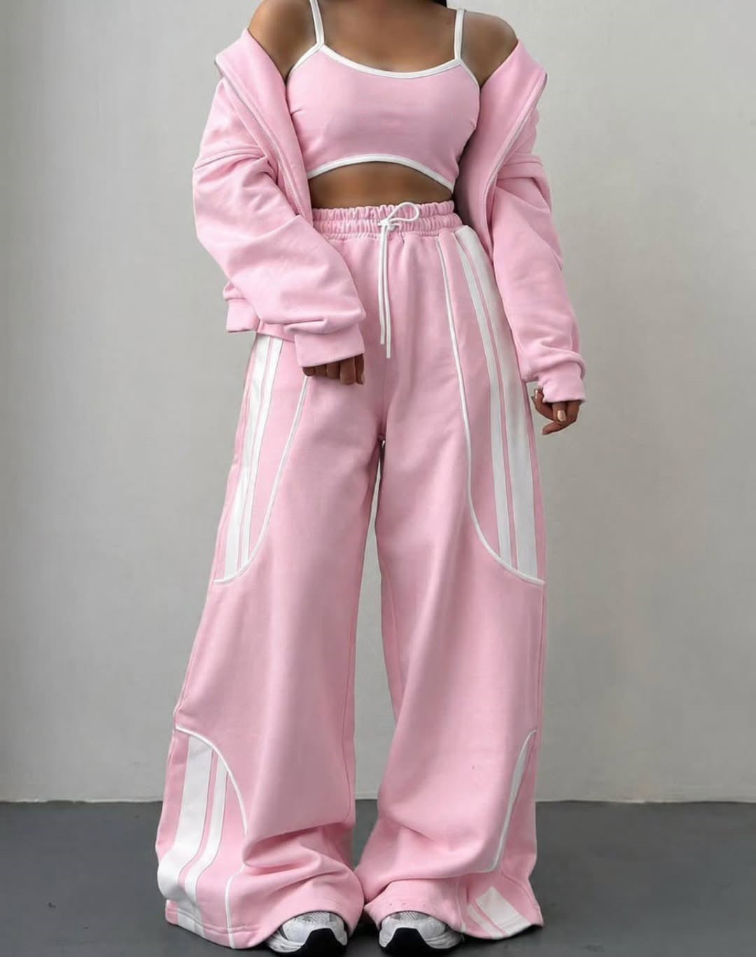 Damen Oversize Kapuzen-Sweatjacke mit Reißverschluss und weitem Trackpant-Set – Auréline