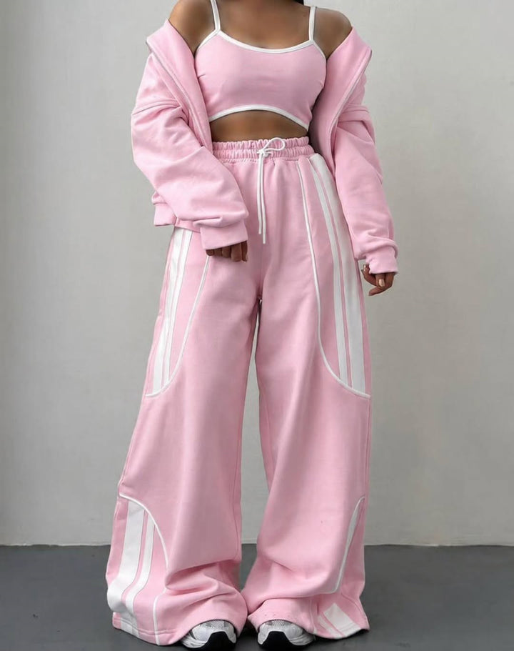 Damen Oversize Kapuzen-Sweatjacke mit Reißverschluss und weitem Trackpant-Set – Auréline