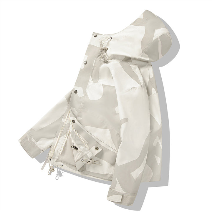 Damen stilvolle Übergangsjacke mit Kapuze und einzigartigem Druck Echo Archive