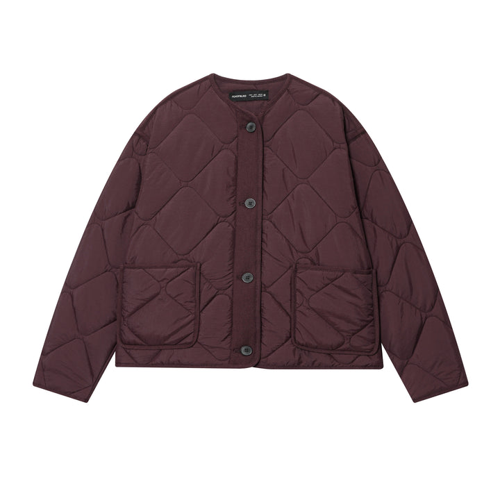 Damen gesteppte Cardigan‑Jacke mit Rautenstepp, Rundhals und aufgesetzten Taschen – Célinea