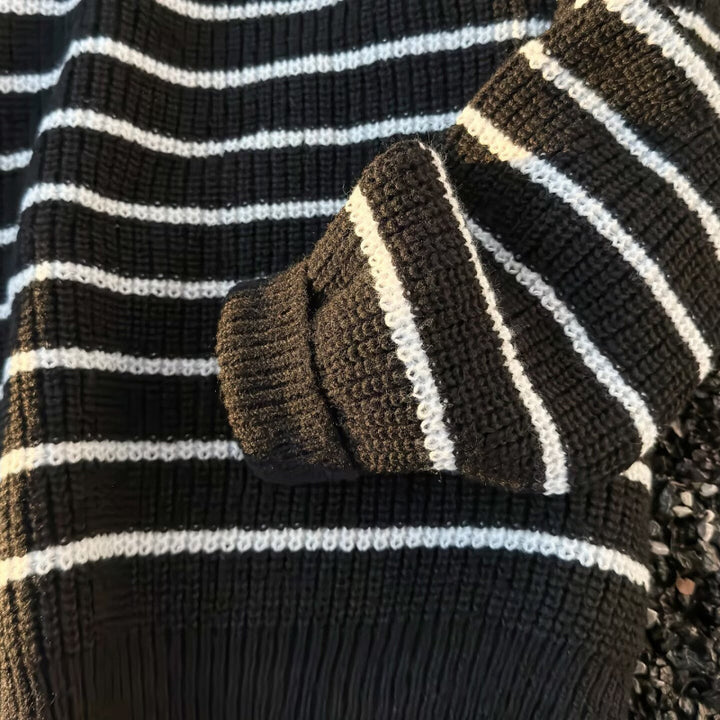 Unisex Grobgestrickter Oversize-Pullover mit halbem Reißverschluss und Polokragen Echoarchiv