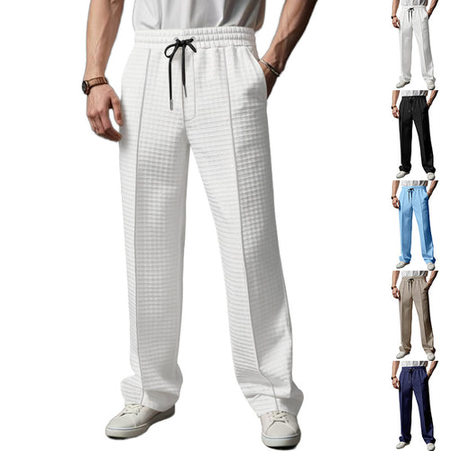 Herren Relaxed-Fit Freizeit-Hose mit strukturierter Karooptik, elastischem Bund & Kordelzug – Sorevano