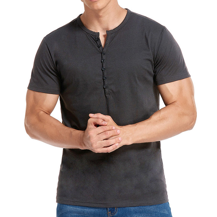 Herren Kurzarm-Henley-Shirt mit eleganter Knopfleiste Echoarchiv