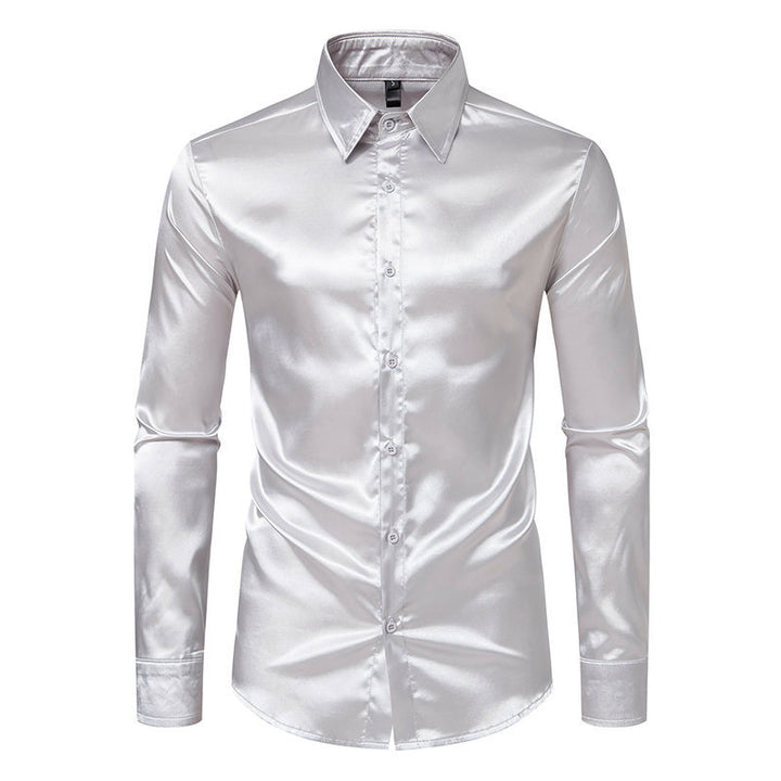 Herren Elegantes Satin-Hemd mit glänzender Oberfläche und modernem Schnitt Echoarchiv