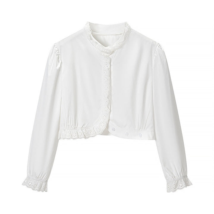 Damen Gekürzte Spitzenbolero‑Bluse mit Stehkragen und Lochstickerei Echo Archiv