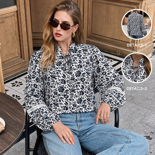 Damen Bluse mit floralem Muster und langen Puffärmeln Echo Archiv