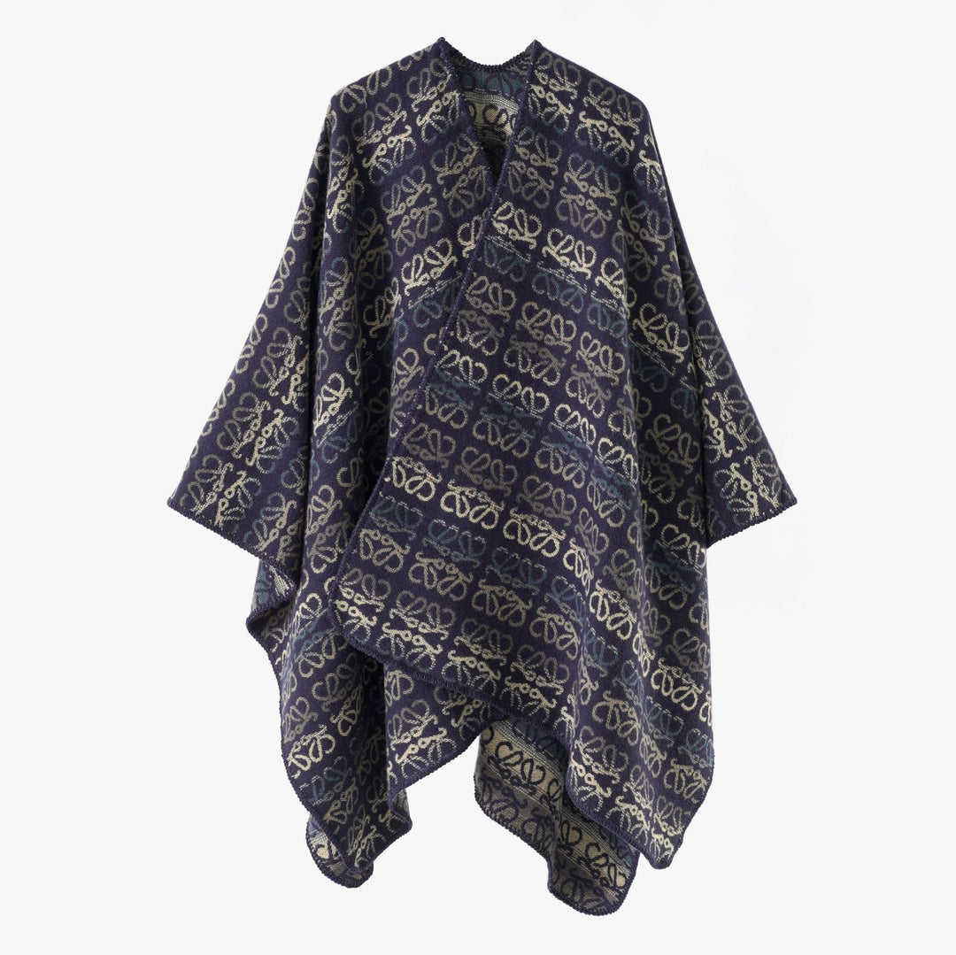 Damen Überwurfcape im Jacquard-Strick mit Allover-Monogramm und weichem Fall Echo Archiv