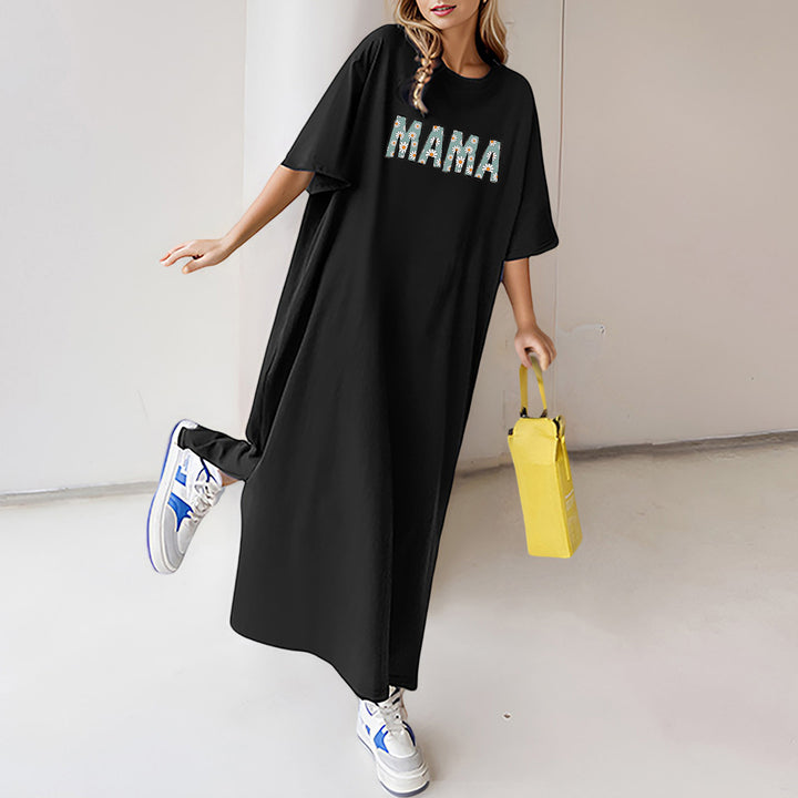 Damen florales Statement-Maxikleid im Oversize-T-Shirt-Stil mit Rundhalsausschnitt – Valéora
