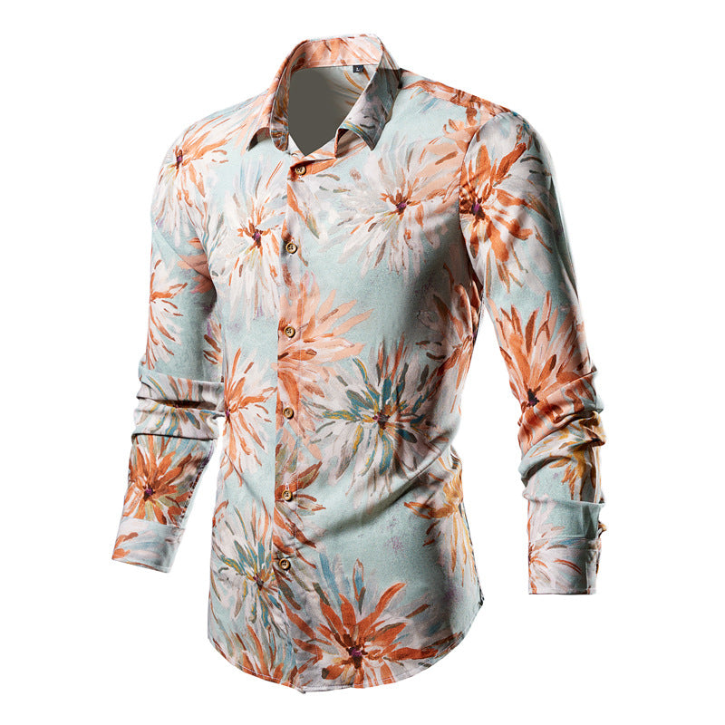 Herren nan tailliertes Langarmhemd mit auffälligem Leoprint, leichter Satinoptik und elastischem Slim Fit Echo Archiv