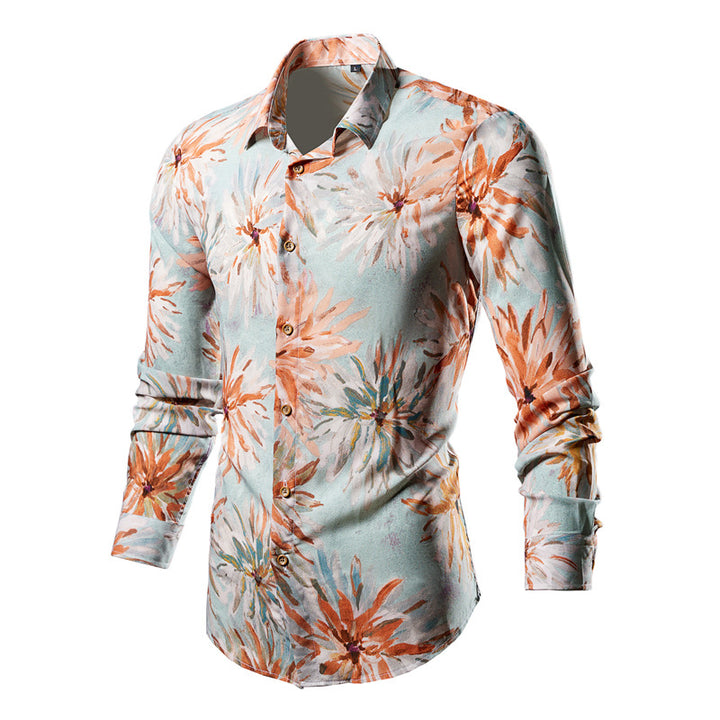 Herren nan tailliertes Langarmhemd mit auffälligem Leoprint, leichter Satinoptik und elastischem Slim Fit Echo Archiv