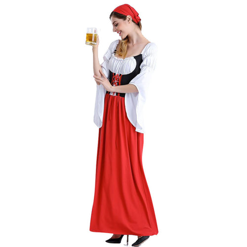 Damen nan Festival-Kostümkleid im Vintage-Bauernstil mit geschnürter Korsage und geraffter Off-Shoulder-Bluse Echo Archiv