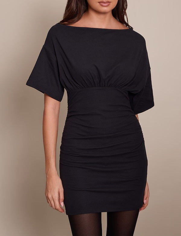 Damen figurbetontes Wickelkleid mit Raffungen und weiten Ärmeln Echo Archiv