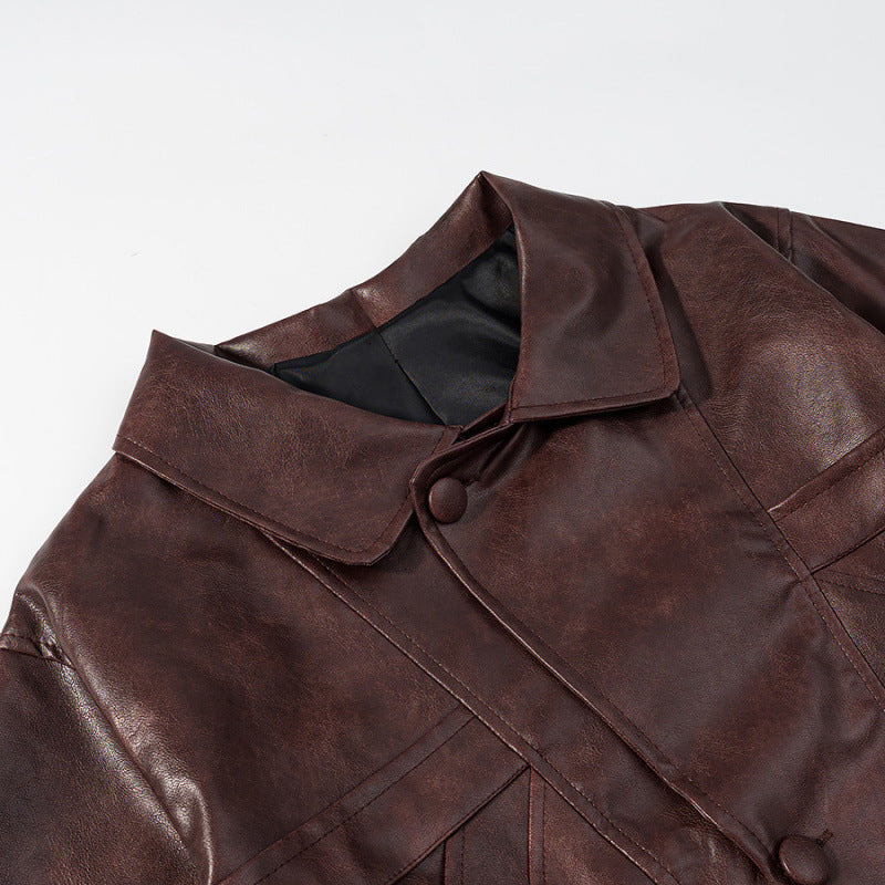 Damen Kurzjacke aus Kunstleder im Boxy‑Cut mit dekorativen Nahtdetails Echo Archiv