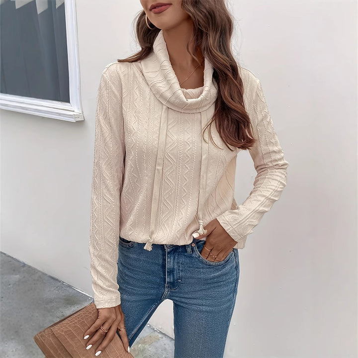 Damen Texturiertes Cowl‑Neck Langarmshirt mit Kordelzugsaum Echoarchiv